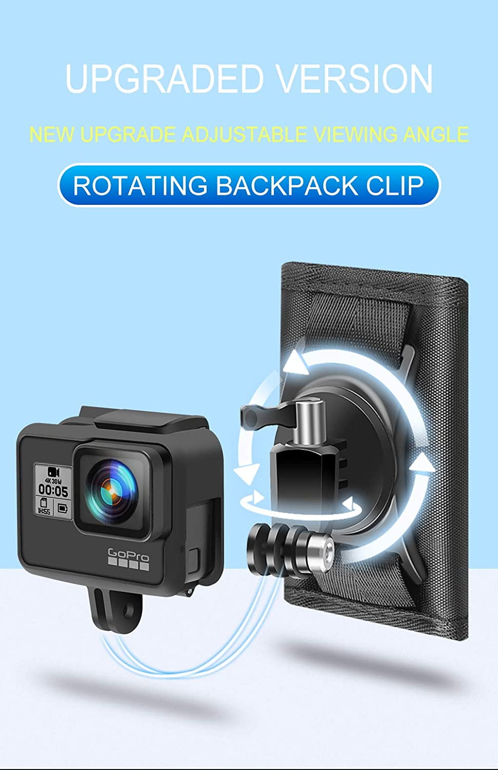 RUIGPRO Sport-Kamera-Rucksack-Clip 360 Grad drehbar für Xiaomi Yi für GoPro Hero7 6 5 4 Action Kamera Zubehör 