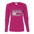 thumbnail image 2 of Wild Bobby Installing Muscles Please Waitâ€¦ Gym/Workout Women Graphic Long Sleeve Tee, Fuschia, Medium, 2 of 5