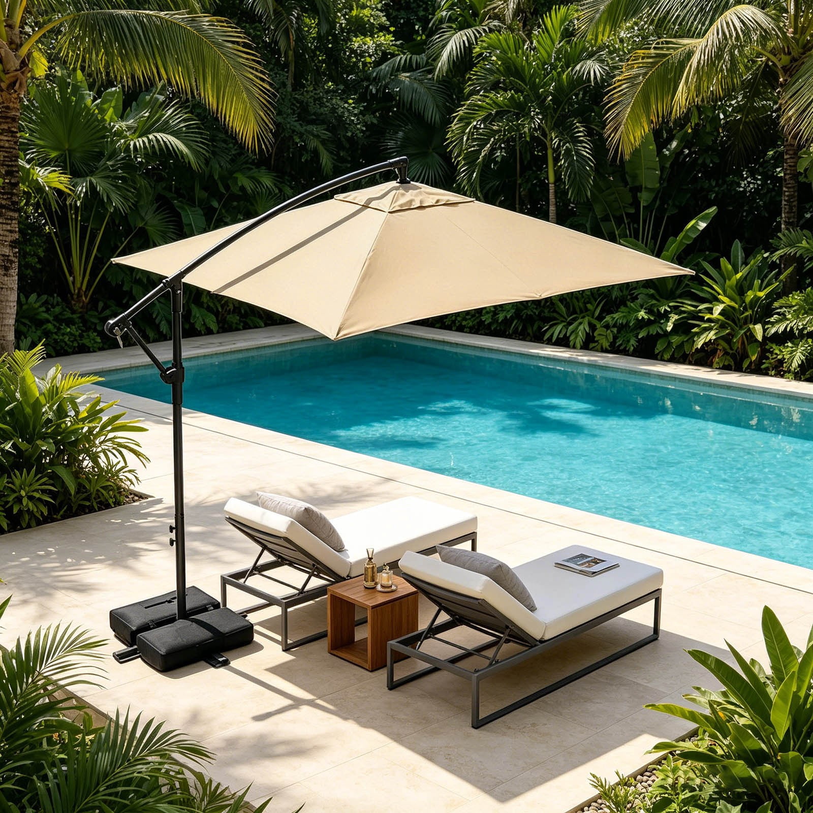 6.5X10 Ft Cantilever Patio Umbrella Outdoor With Base- Large Offset Heavy-Duty Aluminum Umbrella With 360° Rotation, 6 Tilts, Windproof, 3-Year Fade Resistance For Pool Deck, Square, Beige