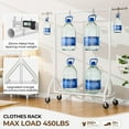 thumbnail image 2 of Heavy Duty Clothes Rack Load 450 LBS, Metal Garment Rack, Standing Rolling Clothing Rack for Hanging Clothes with Sturdy Wheels & Shelves, Portable Closet Wardrobe Rack,White, 2 of 17