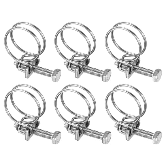 Uxcell 6-Pack Double Wire Hose Clamp, 24-27mm 304 Stainless Steel Hose Clips Adjustable for Dust Collection Hose