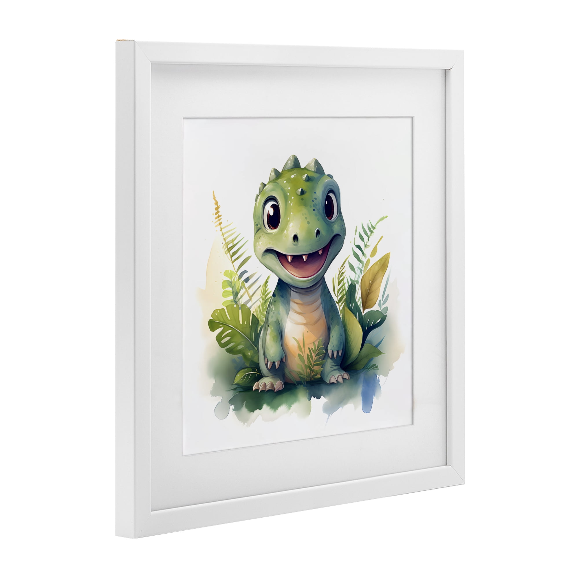 Stupell Industries Crafty Dino & Foliage White Framed Print Under Glass, design by Steve Hunziker