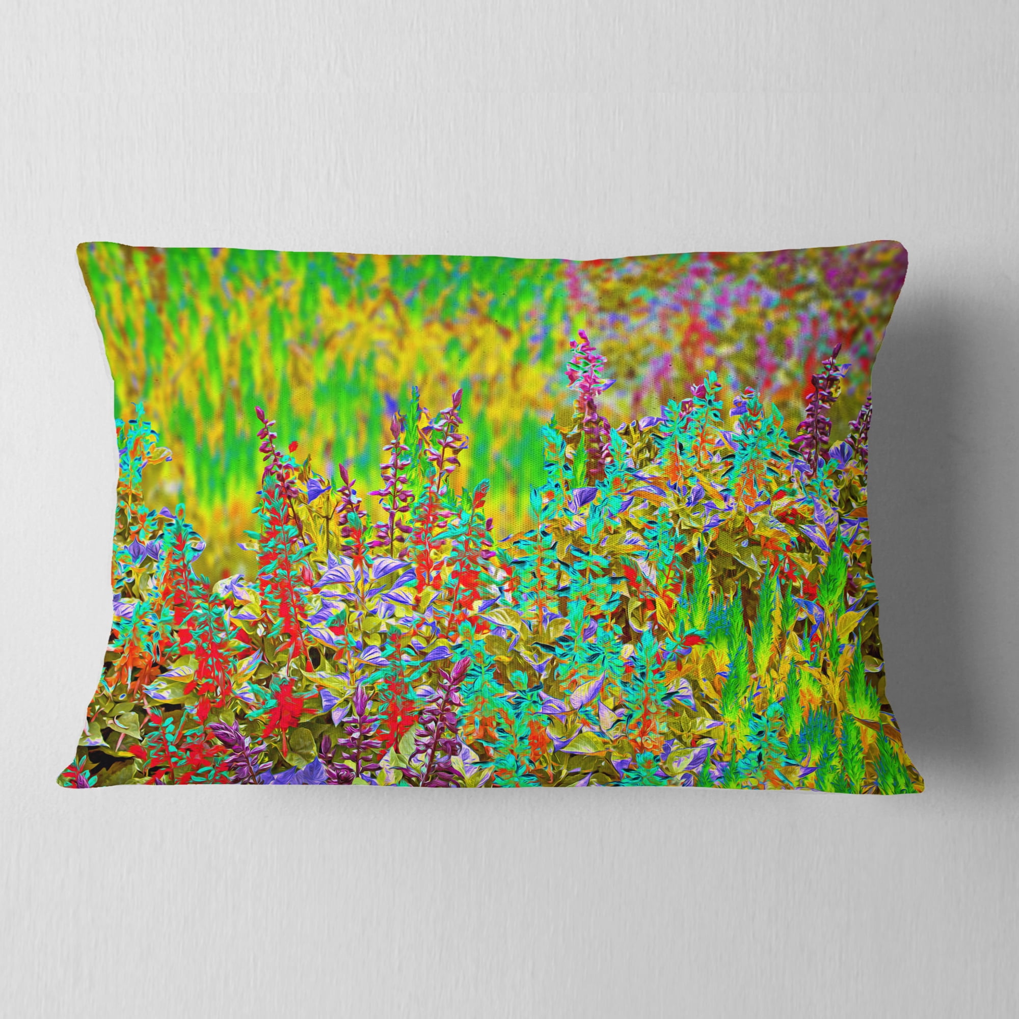 Designart Colorful Textured Flowerbed - Floral Throw Pillow - 12x20