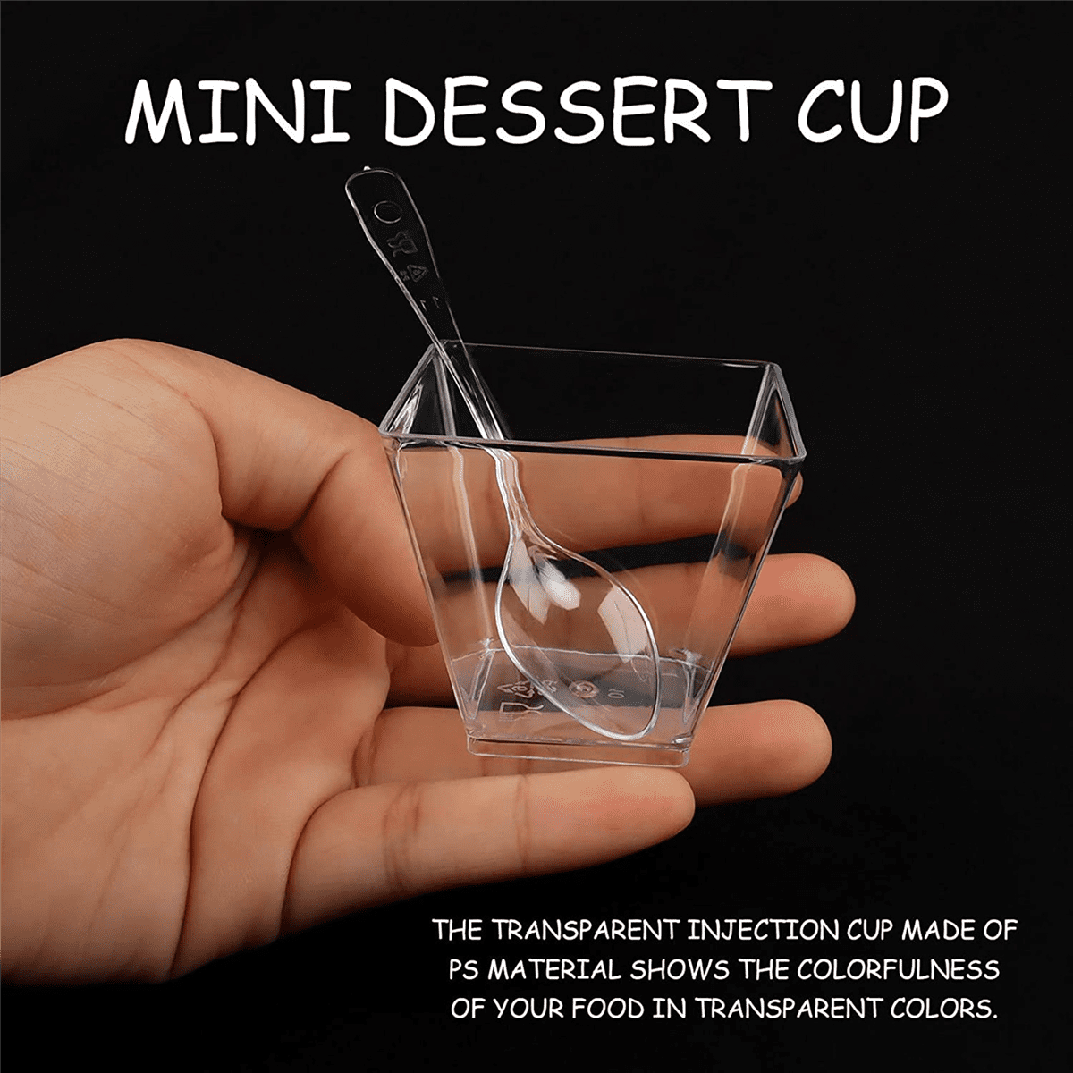 Pack of 100 Dessert Cups with Spoons, 60Ml Dessert Bowls Set, DIY Plastic Dessert Cups, Reusable Trapezoid Cups Set