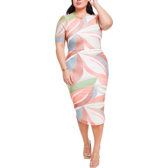 Nina Parker Womens Trendy Mesh Midi Dress, Multicoloured, Plus Size, 1X