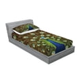 thumbnail image 2 of Ambesonne Colorful Fitted Sheet & Pillow Sham Set, Peacock with Feathers, Twin, Navy Blue Green Brown, 2 of 2