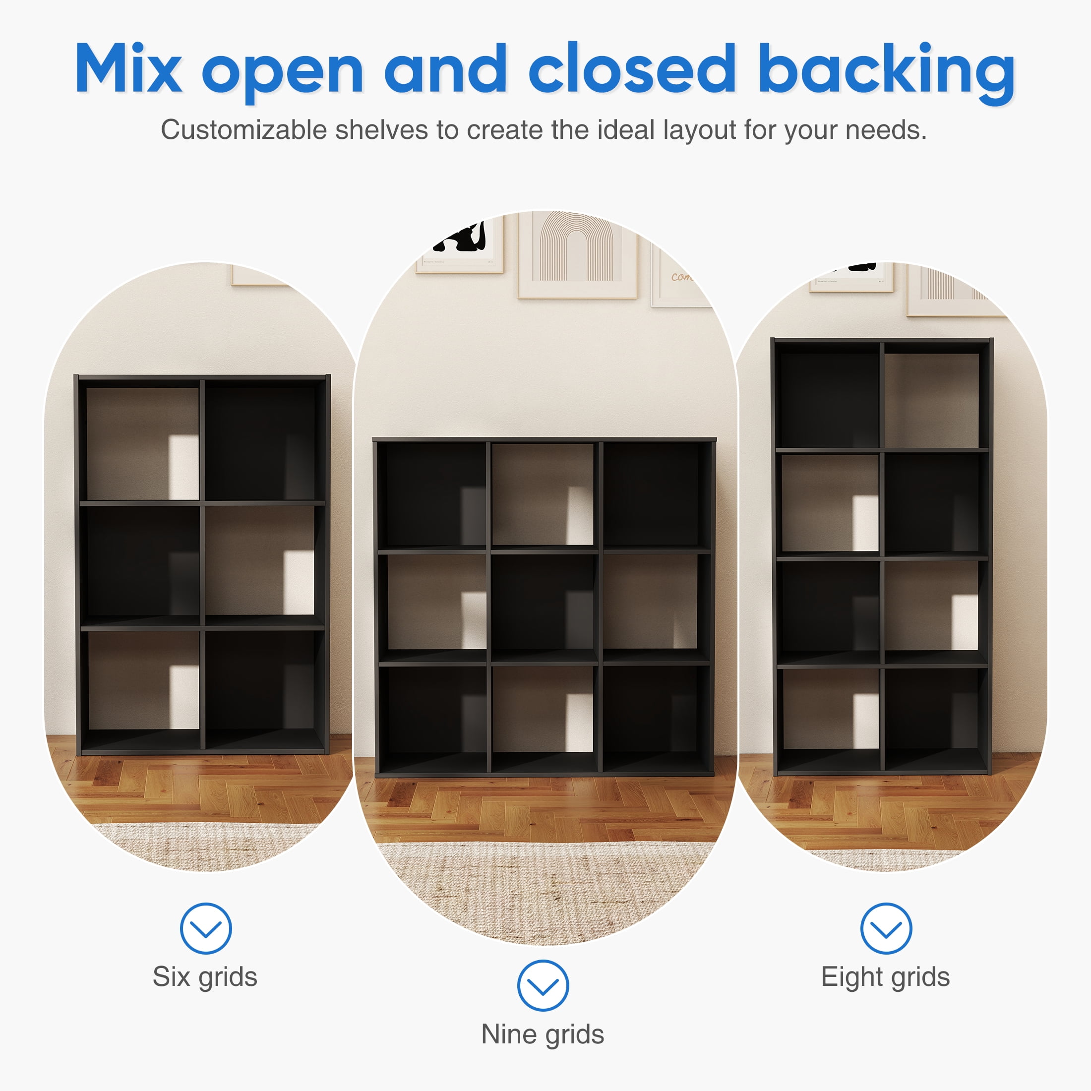 ZUNMOS 6 Cube Storage Organizer,Open Cube Storage Bookcase with 3 Removable Back Panels,for Living Room, Bedroom, Entrance Hall &Office, 36" L×11.6" W×24"H, Black