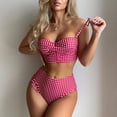 thumbnail image 5 of Women's Two Piece Swimsuit Set Plaid Print Push Up Bra with Panties Slim Fit Bikini for Beach Vacation,Hot Pink,3XL, 5 of 7
