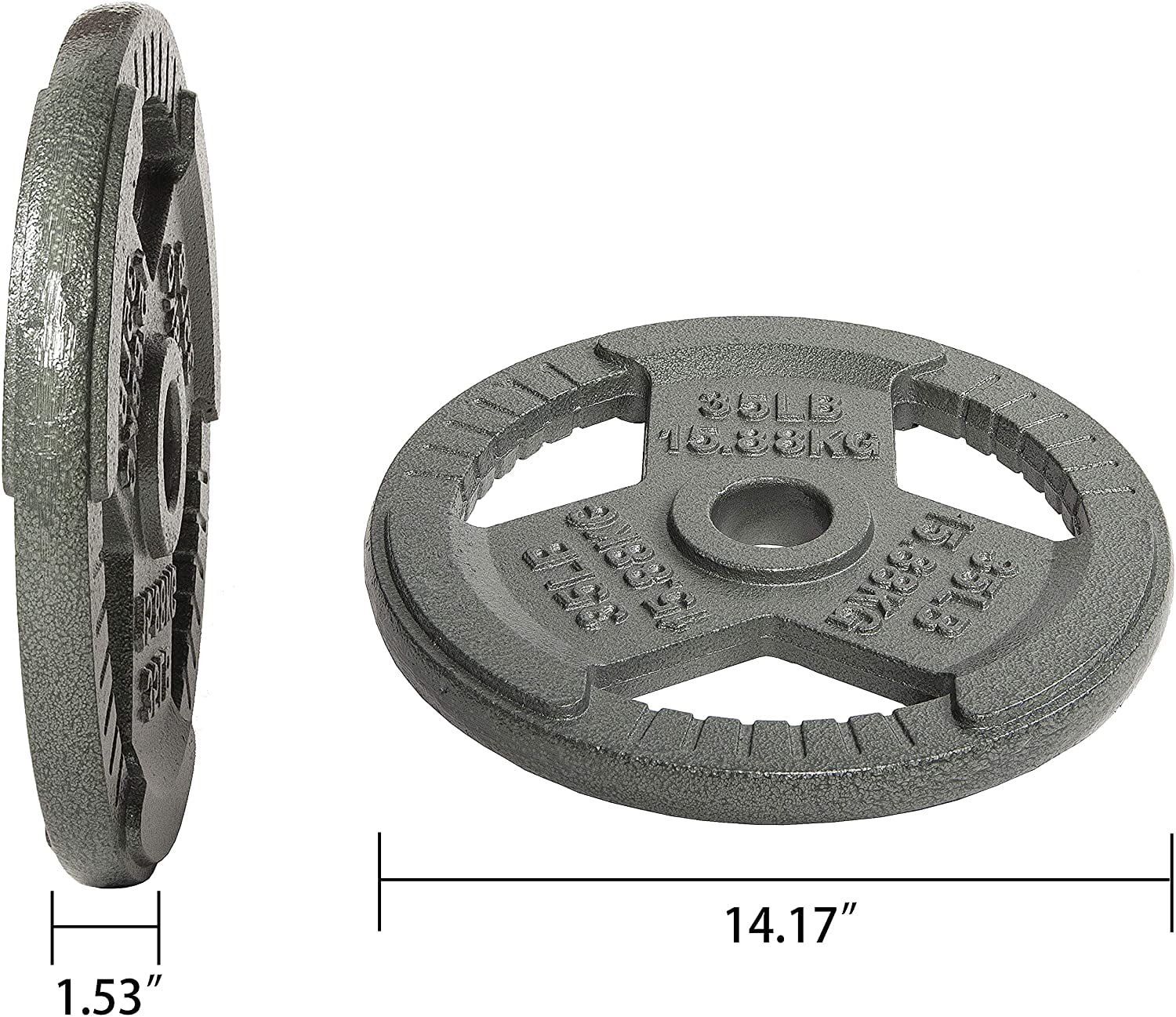 BalanceFrom Tri-Grip Cast Iron Plate Weight Plate for Strength Training, Weightlifting and Crossfit, 2-Inch, 35lbs Single