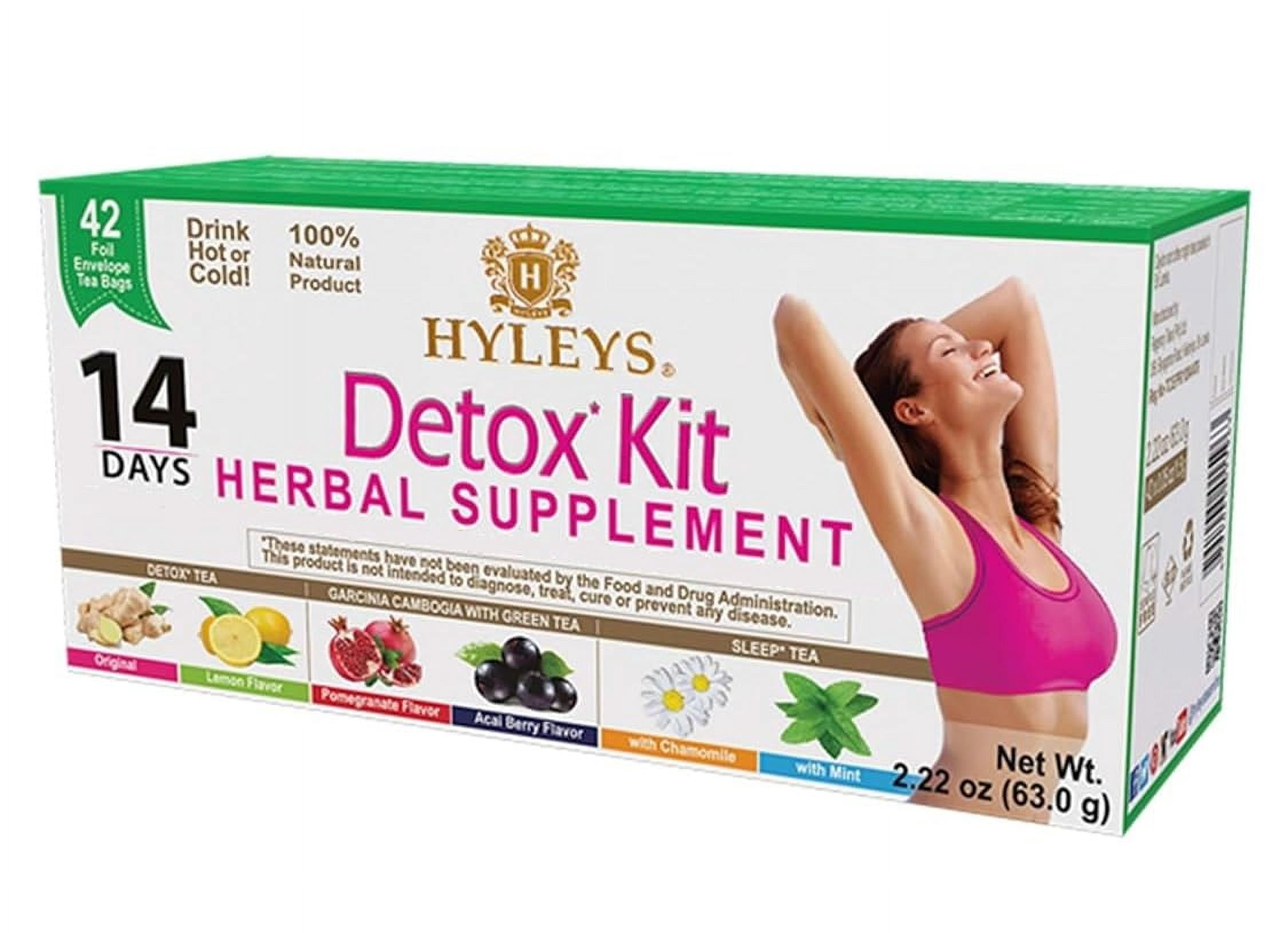 Hyleys Detox Tea 14 Day Cleanse Kit – 42 Tea Bags – Herbal Supplement with Garcinia Cambogia, Green Tea, Mint, Chamomile (12 Pack)