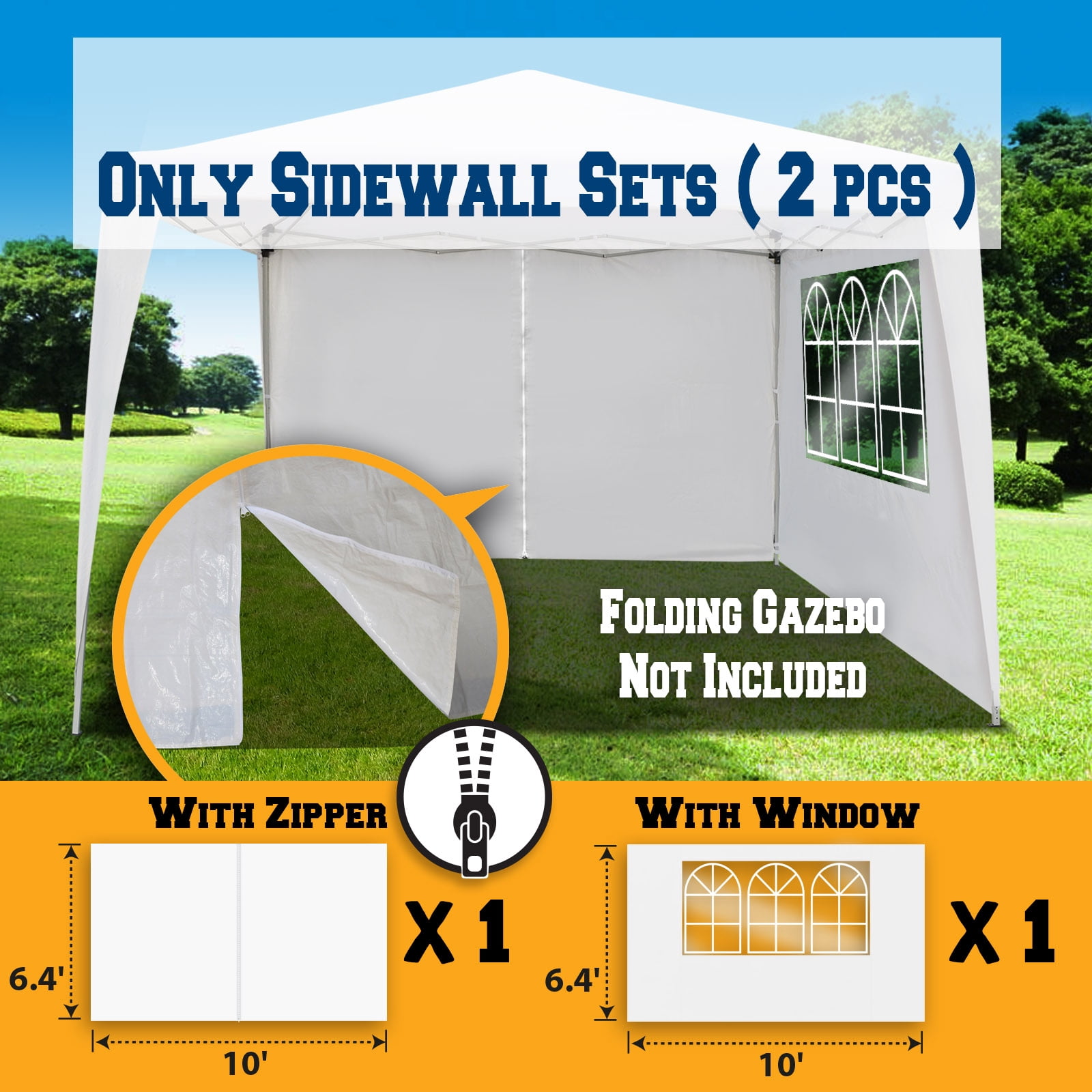 Sunrise Umbrella 10' x 6.4' Outdoor Canopy Sidewalls, Waterproof PE Material (2 Pack)