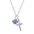 thumbnail image 2 of Delight Jewelry Silvertone Large Paw with Blue Crystals Be Strong and Courageous Engraved Cross Zoey Necklace, 28", 2 of 4