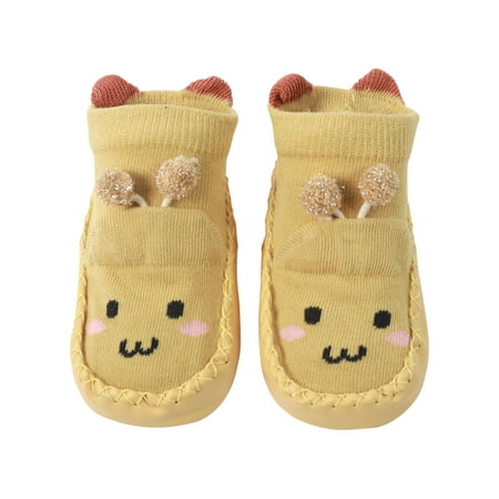 

YWDJ 0-24Months Boys Girls Socks Breathable Kids Dispensing Non-slip 3D Cartoon Indoor Shoes Yellow 6-12 Months