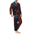 thumbnail image 2 of Fuzoiu Red And Blue Fire Bird Print Men's Long-Sleeved Pajama,Lounge Button Down Nightwear,Mens Notch Collar Pajama Set -Small, 2 of 7