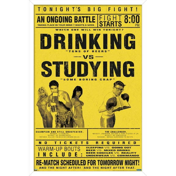 Drinking Versus Studying Wall Poster, 14.725" x 22.375", Framed