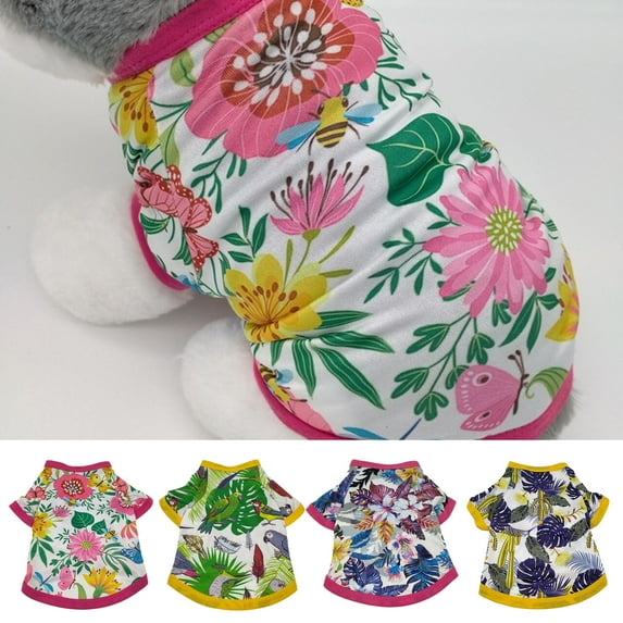 Visland Pet Summer T-Shirts Hawaii Style Floral Dog Shirt Breathable Cool Plant Printed Clothes Beach Puppy Shirt for Puppy, Small Dog