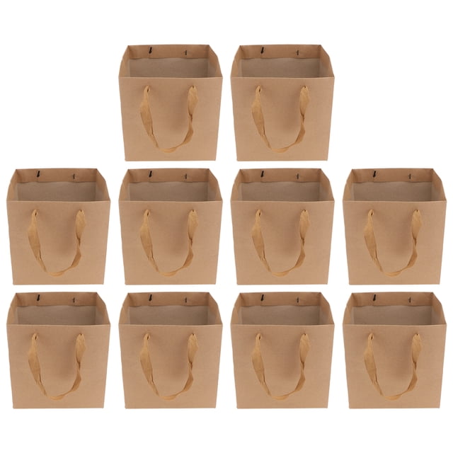 Bolsa de papel de 10 piezas Bolsa de papel Kraft Bolsa de mano con flores Bolsa de regalo (Marrón claro)