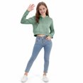 thumbnail image 3 of OGLCCG Girls Cropped Hoodie Kids Lightweight Long Sleeve Fleece Crop Pullover Tops Solid Color Casual Hooded Sweatshirts with Pocket 4-12 Years, 3 of 7