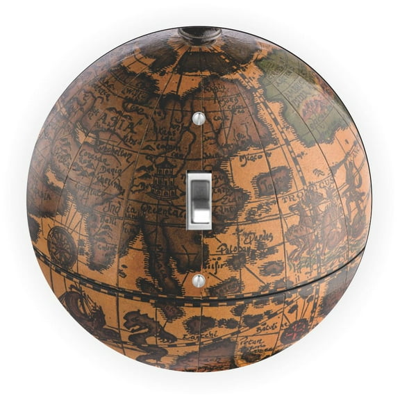 Vintage Brown Globe Design - Round Light Switch Plate Cover - Single Toggle