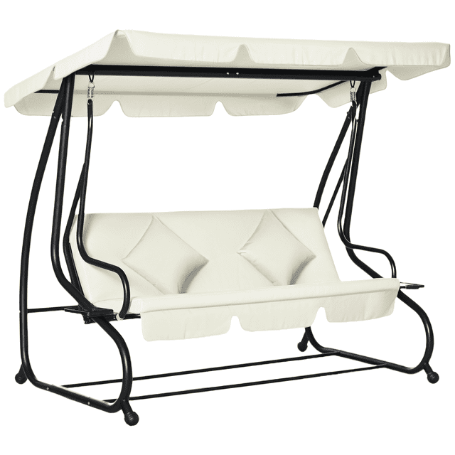 Outsuny 3 Seater Patio Swing Chair Convertible Bed Outdoor Porch with Canopy and Pillow