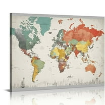 Awypu World Map Wall Art Canvas Wall Art Pictures Artwork Bedroom Bathroom Wall Decor Antique Decor Large Painting Office Wall Art Decor Canvas Prints for Living Room Abstract Map of the World