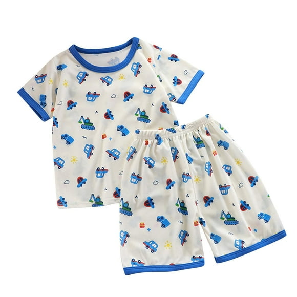 Odeerbi 0-12 Años Niños Conjunto de Verano Camiseta de Manga Corta de Algodón Con Estampado de Coches Conjunto de Dos Piezas Pijama de Cintura Elástica