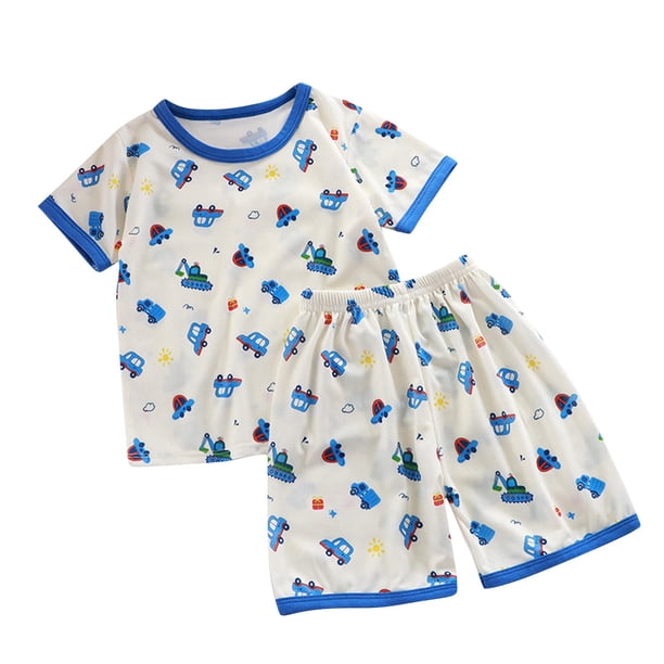 Odeerbi 0-12 Años Niños Conjunto de Verano Camiseta de Manga Corta de Algodón Con Estampado de Coches Conjunto de Dos Piezas Pijama de Cintura Elástica