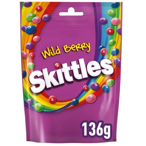 Skittles Vegan Chewy Sweets Wild Berry Fruit Flavoured Pouch 136g