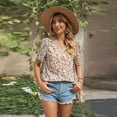 thumbnail image 2 of FJUCHAI Chemises Imprimées pour Femmes Été Décontracté Col Rond Manches Courtes Blouses Mignonnes Florales Tops Amples, 2 of 8
