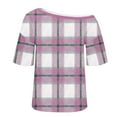 thumbnail image 4 of Inverlee Womens Short Sleeve Plaid Shirts Off Shoulder Tops Summer Casual Loose Outfit, 4 of 6
