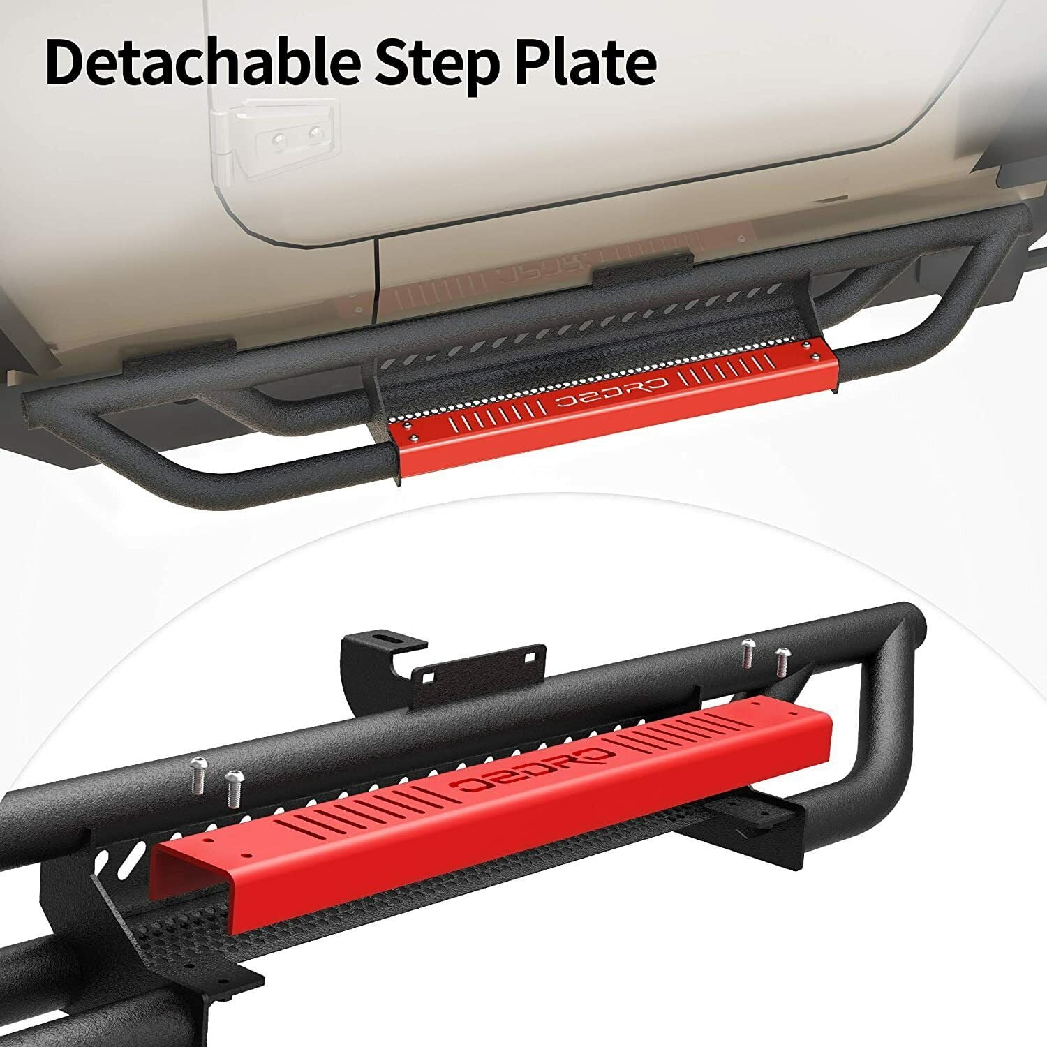 RVNI Side Step for 2007-2018 Jeep Wrangler JK 2 Door, Stainless Steel Nerf Bar Running Board Red Paintable Step Plates