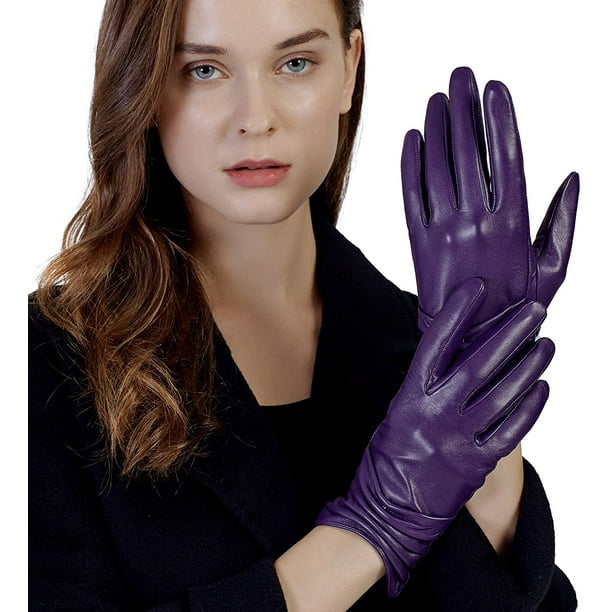 Women Leather Gloves Driving Ladies TouchScreen Gloves Ruched