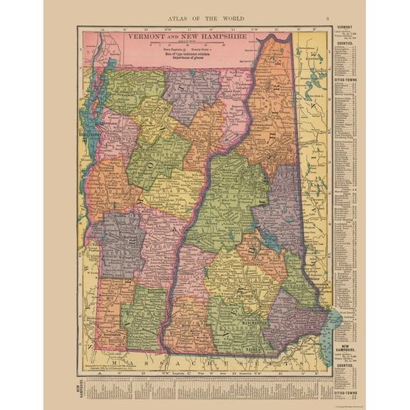 Historic State Map - Vermont New Hampshire - Hammond 1910 - 23 x 29.21 - Vintage Wall Art