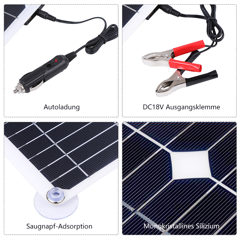 Feoflen 50W Foldable Solar Panel, Portable Solar Panel Car Charger, Solar Panel with Crocodile Clip and USB Port for Outdoor Camping Hiking