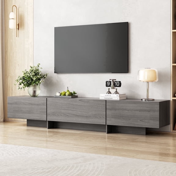 76.4'' Modern TV Stand for Living Room, Mid Century Modern TV Console with 3 Drawers, Media Cabinet for Living Room, Bedroom, Grey