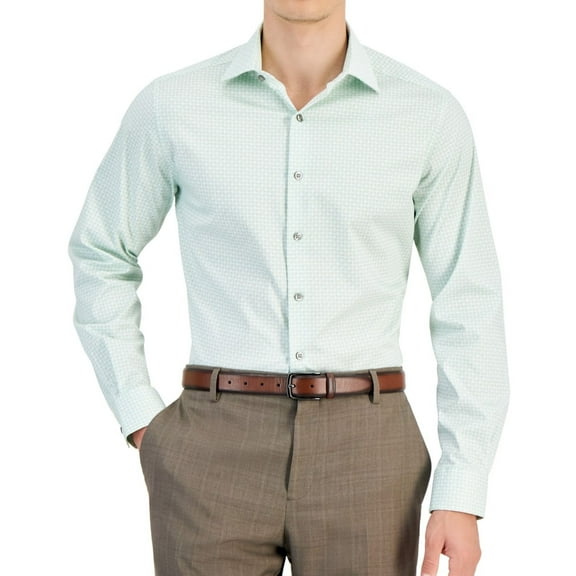 Alfani Mens Alfatech's Repreve Button Down Dress Shirt, Green, Large