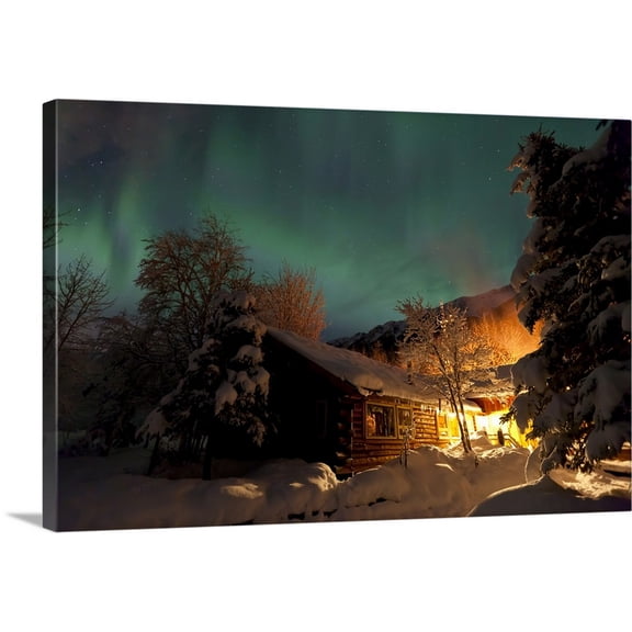 Great BIG Canvas | "Aurora Borealis Over The Eagle River Nature Center, Southcentral Alaska" Canvas Wall Art - 48x32