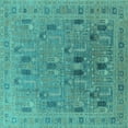 thumbnail image 1 of Ahgly Company Machine Washable Indoor Square Oriental Turquoise Blue Industrial Area Rugs, 4' Square, 1 of 4