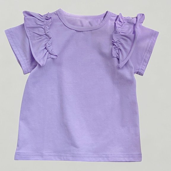 Xijirk Toddler Girls' Solid Short Sleeve T-Shirt Round Neck with Double Ruffle Flutter Sleeves Casual Summer Top,5-6 Years