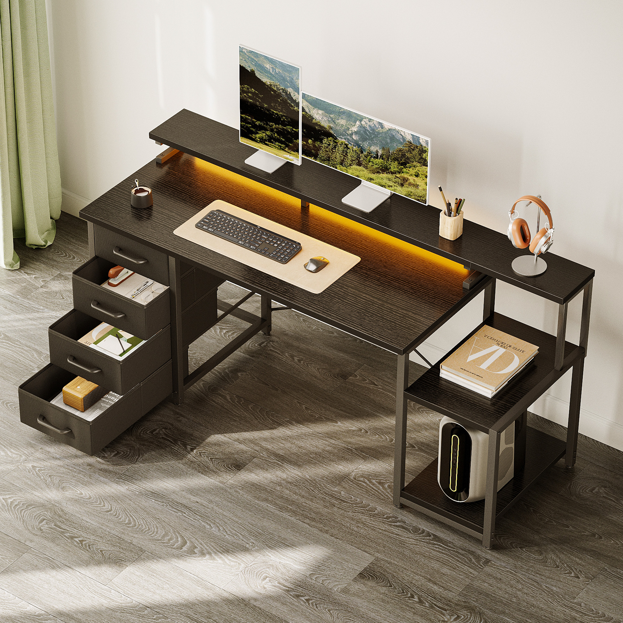 Casacomoda 55-Inch Computer Desk with LED Lights, White photo 7