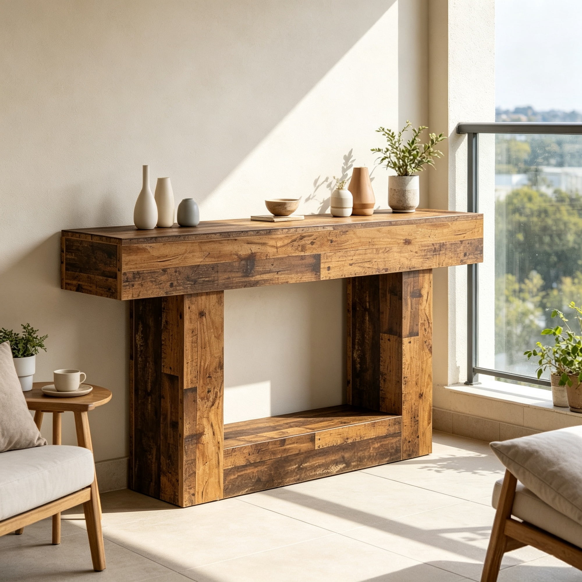 68.5 in Farmhouse Wooden Console Table, 2-Tier Sofa Table for Entryway