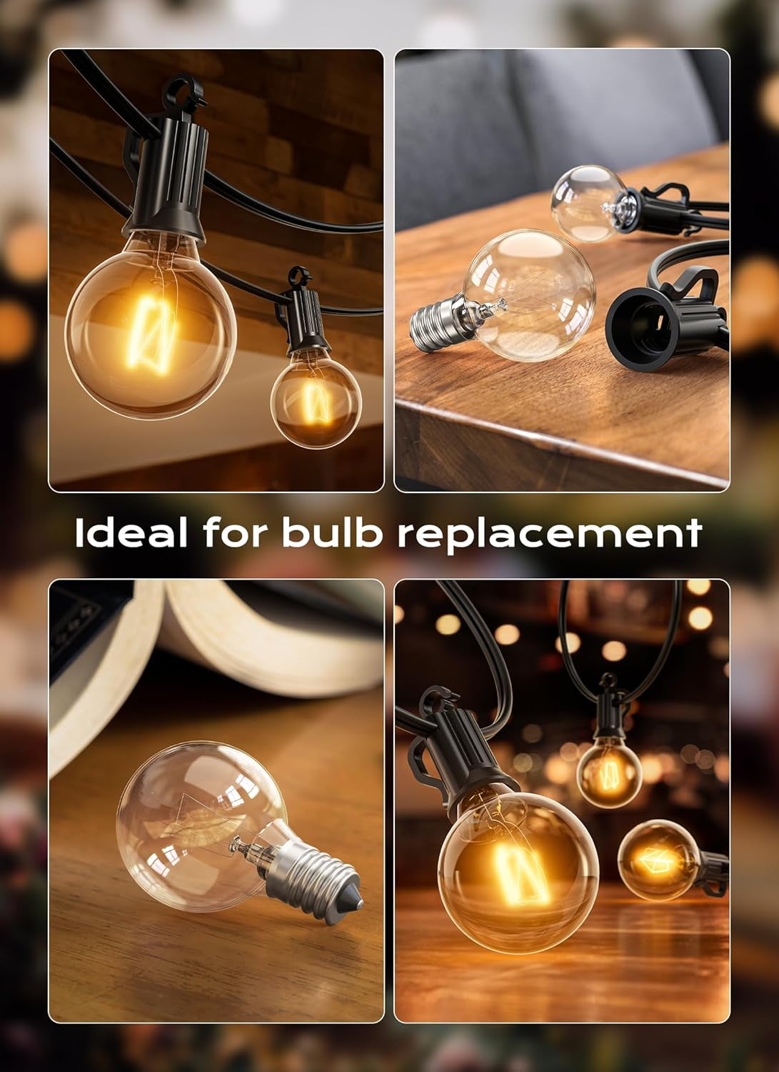 G40 Replacement Light Bulbs, Clear Globe Bulbs for Outdoor String Light, E12 Candelabra Base, Incandescent Round Patio Cafe Bistro Decor, 5W 120V, Warm White, 25 Pack
