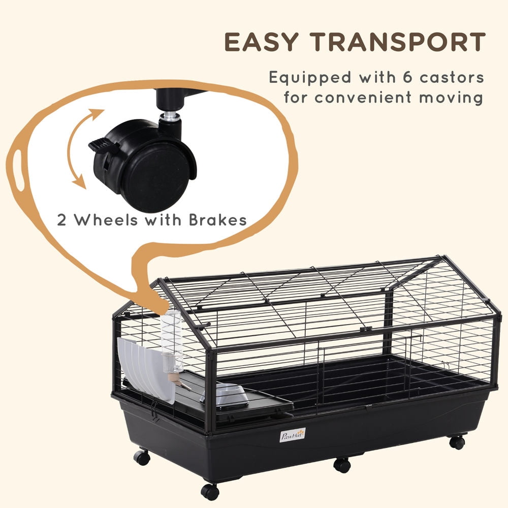 GVN Rolling Metal Rabbit, Guinea Pig, or Small Animal Hutch Cage with Main House and Run