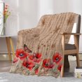 thumbnail image 6 of Fleece Blanket Butterfly on Poppy Floral Blankets, Soft Cozy Warm Flannel Throw Blanket, Watercolor Red Flower on Vintage Texts Blanket for Bed Couch Sofa,40x60In, 6 of 9