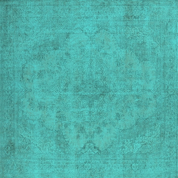Ahgly Company Machine Washable Indoor Square Oriental Turquoise Blue Industrial Area Rugs, 8' Square