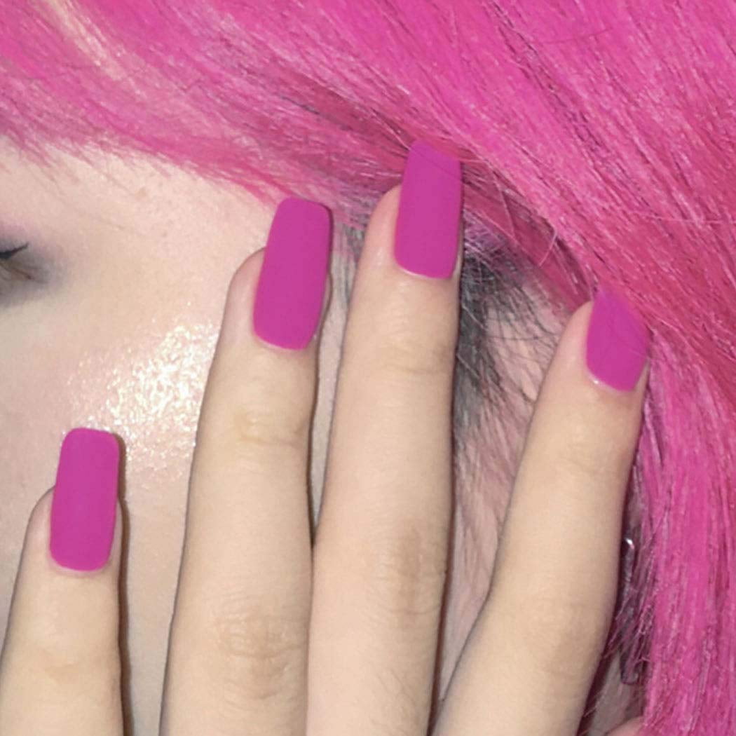 Press On Nails Long Square Fake Nails Pink False Nails Matte Full Cover Nails Acrylic Wedding Party For Women And Girls 24pcs Pink Walmart Com Walmart Com