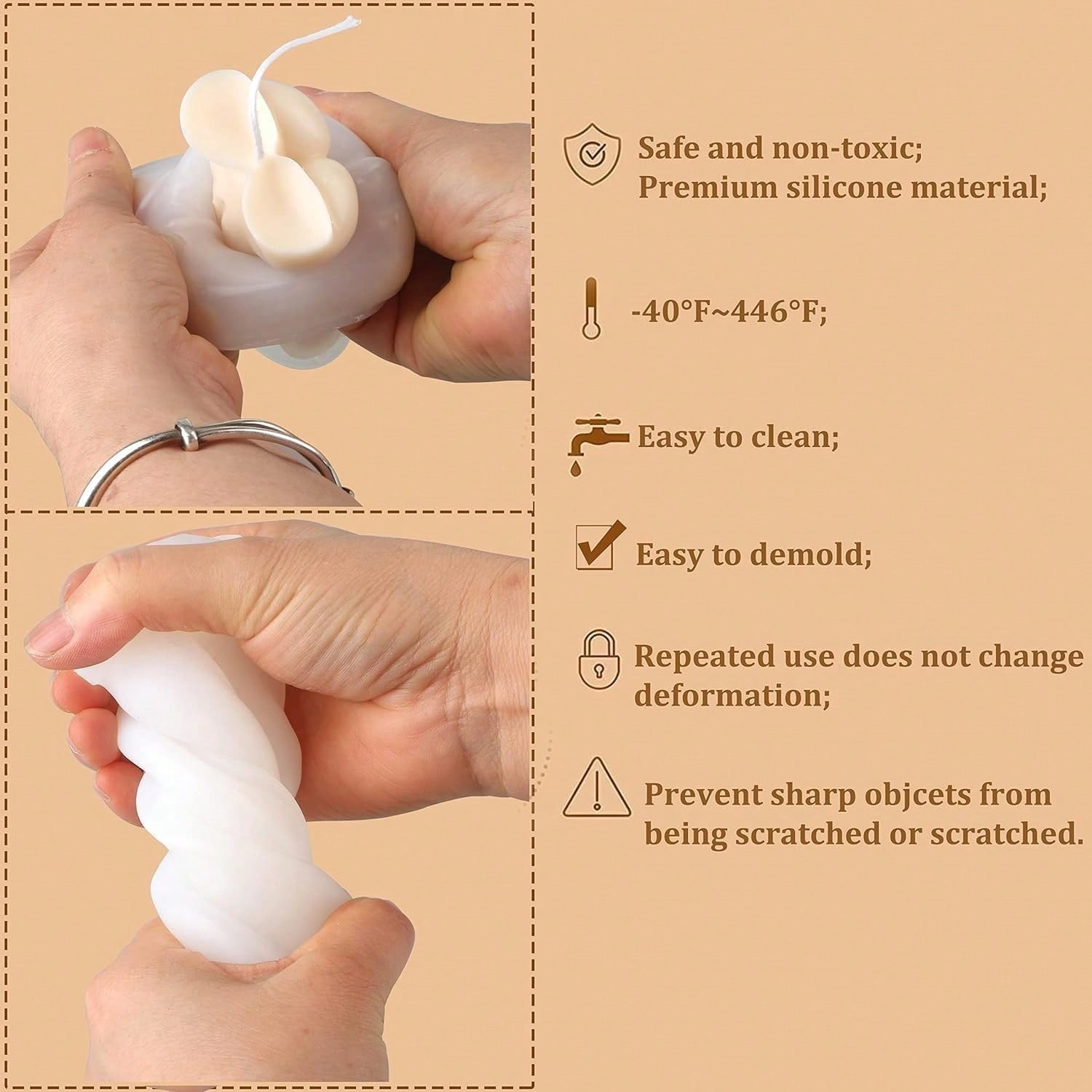 3 Pcs 3D Rose Flower Skull Candle Molds, Flexible Silicone Skull Head Molds, Ghost Mold Candle Making Molds, Reusable Silicone Molds for DIY Candle Wax Resin Soap