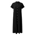 thumbnail image 4 of Women Solid Short Sleeve Dress For Women Summer Button Down Shirt Dresses Short Sleeve Turndown Collar Pocketed Fit Dress Linen Midi Maxi Beach Dress Maxi Dresses for Women Casual Dress Women Dresses, 4 of 6