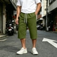 thumbnail image 2 of Men's Big & Tall Basketball Capri Pants Below Knee 3/4 Pants 13 inch Loose Fit Elastic Waist Summer Casual Baggy Sweat Shorts with Pockets Streetwear Size 3XL Army Green, 2 of 9