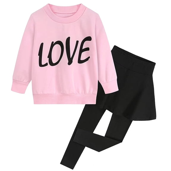 POPTEM Girls 2-Piece Outfits Graphic Sweatshirt and Leggings Sets Pink Clothes Size 6